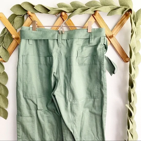 Tibi Green Slouch Tie Waist Cargo Pants